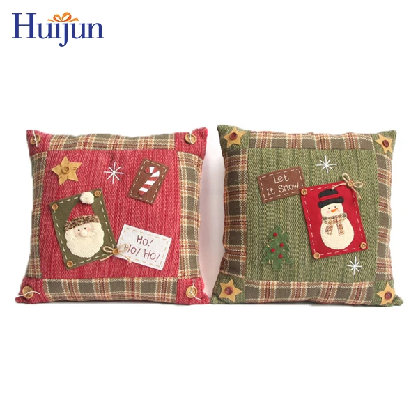 Wholesale Christmas Crafts Classic Handmade Applique Home Snowma Decorative Vintage Christmas Linter Pillow Cases Cushion Cover