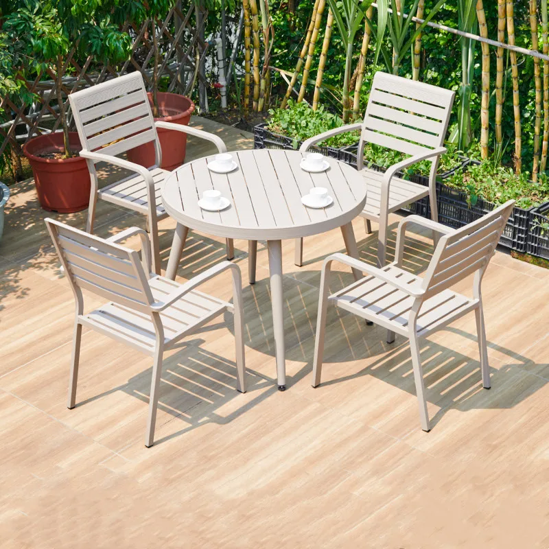 UPTOP Outdoor Home Furniture Cheap Aluminum Frame Dining Chair Patio Furniture Rectangular Plastic Wood Dining Table Set