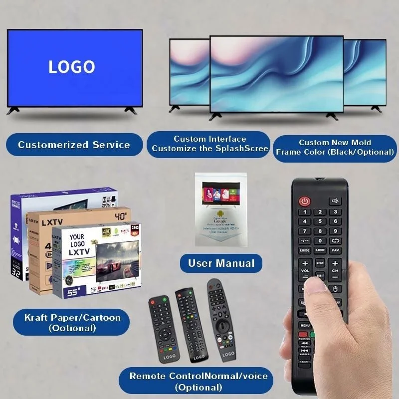 Оптовая продажа заводская цена изогнутый нормальный телевизор на заказ OEM tv 4K smart 50 55 65 75 85 дюймов Небьющийся светодиодный Android TV