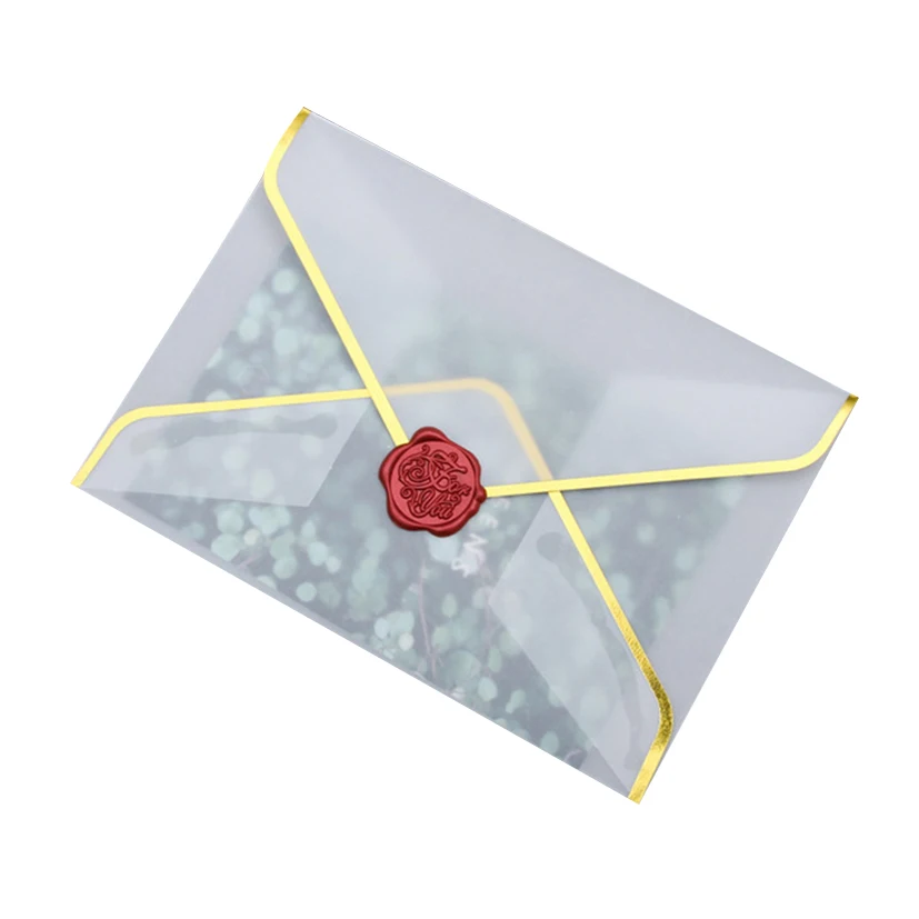 Конверт для свадебного приглашения из масляной бумаги прозрачный с серебряной или золотой фольгой