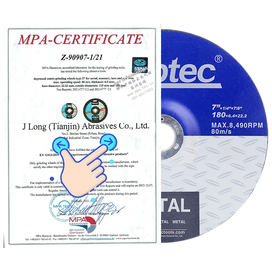 ROBTEC 180x6.4x22.2mm grinding metal Fiber reinforced bonded abrasives grinding wheel depressed centre grinding discs