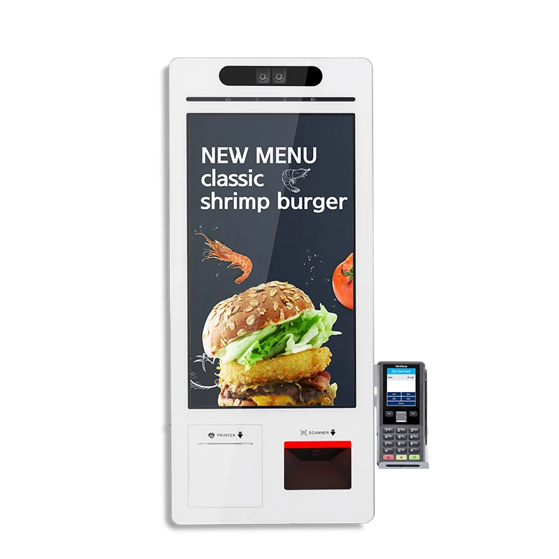 Restaurant ordering checkout machine kiosk fast food touchscreen pay terminal unstaffed store POS card self payment kiosks