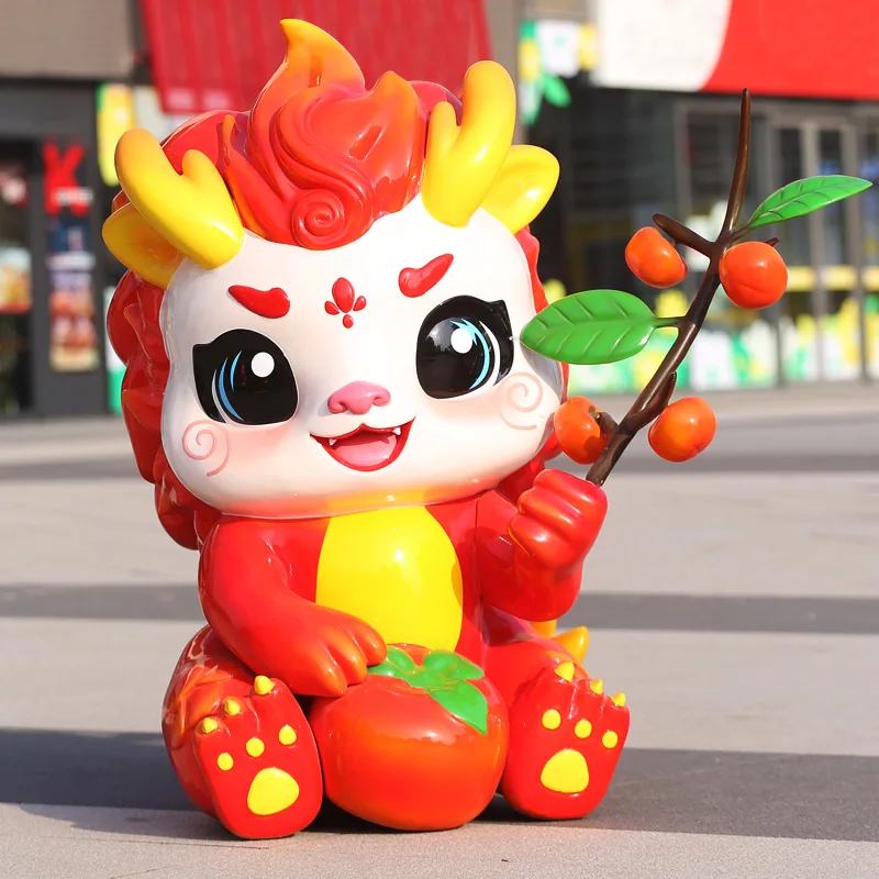 Outdoor large cartoon fiberglass sculpture customized New Year the Spring Festival lovely dragon Statue Mall decoration