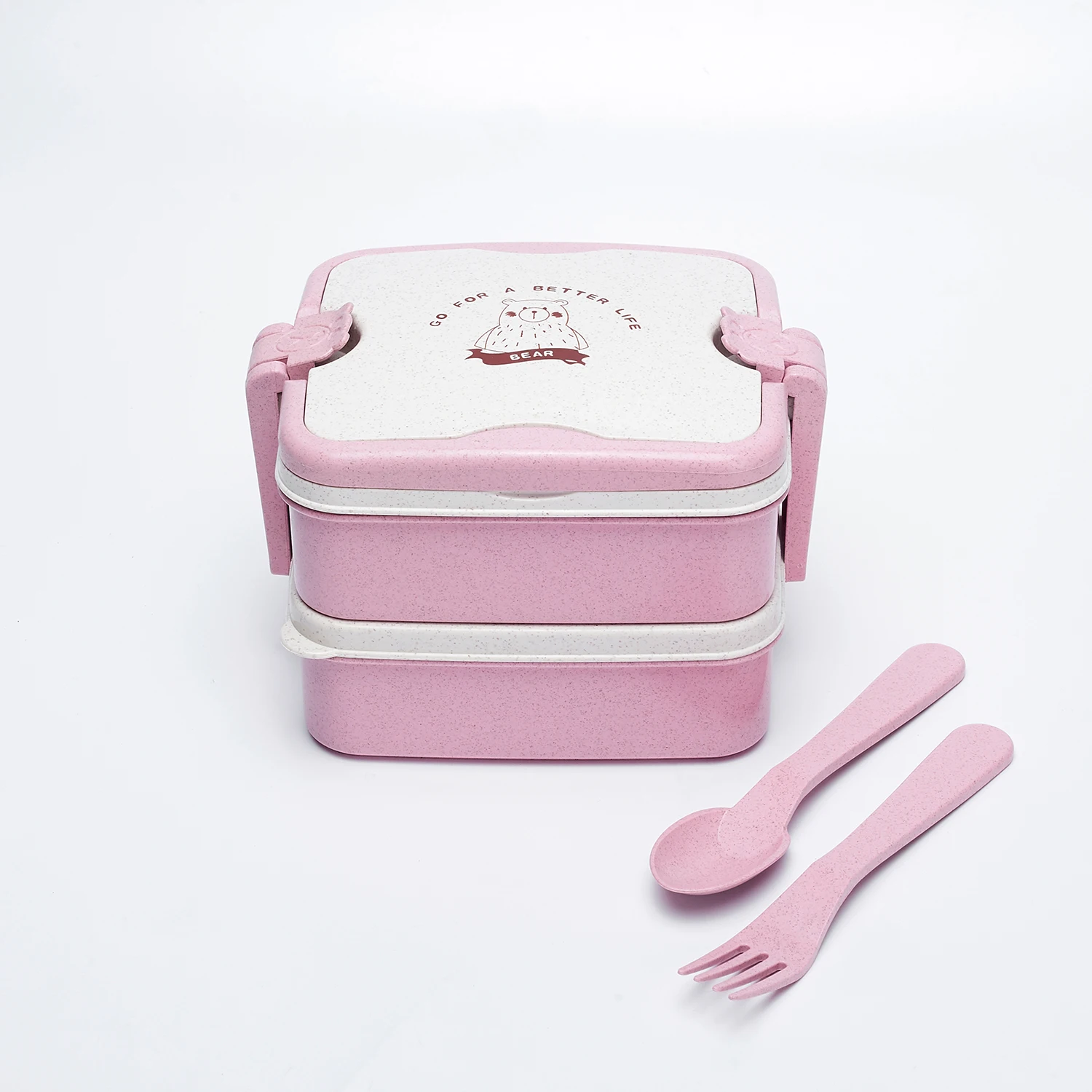 Wheat Straw Grade Material Leak Proof 2 Layer Container Food Plastic Bento Student Lunch Box With handle