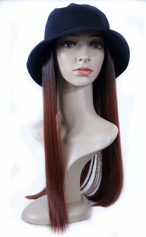 Fashionable hat wig Long Straight High heat Synthetic hair wigs with hats
