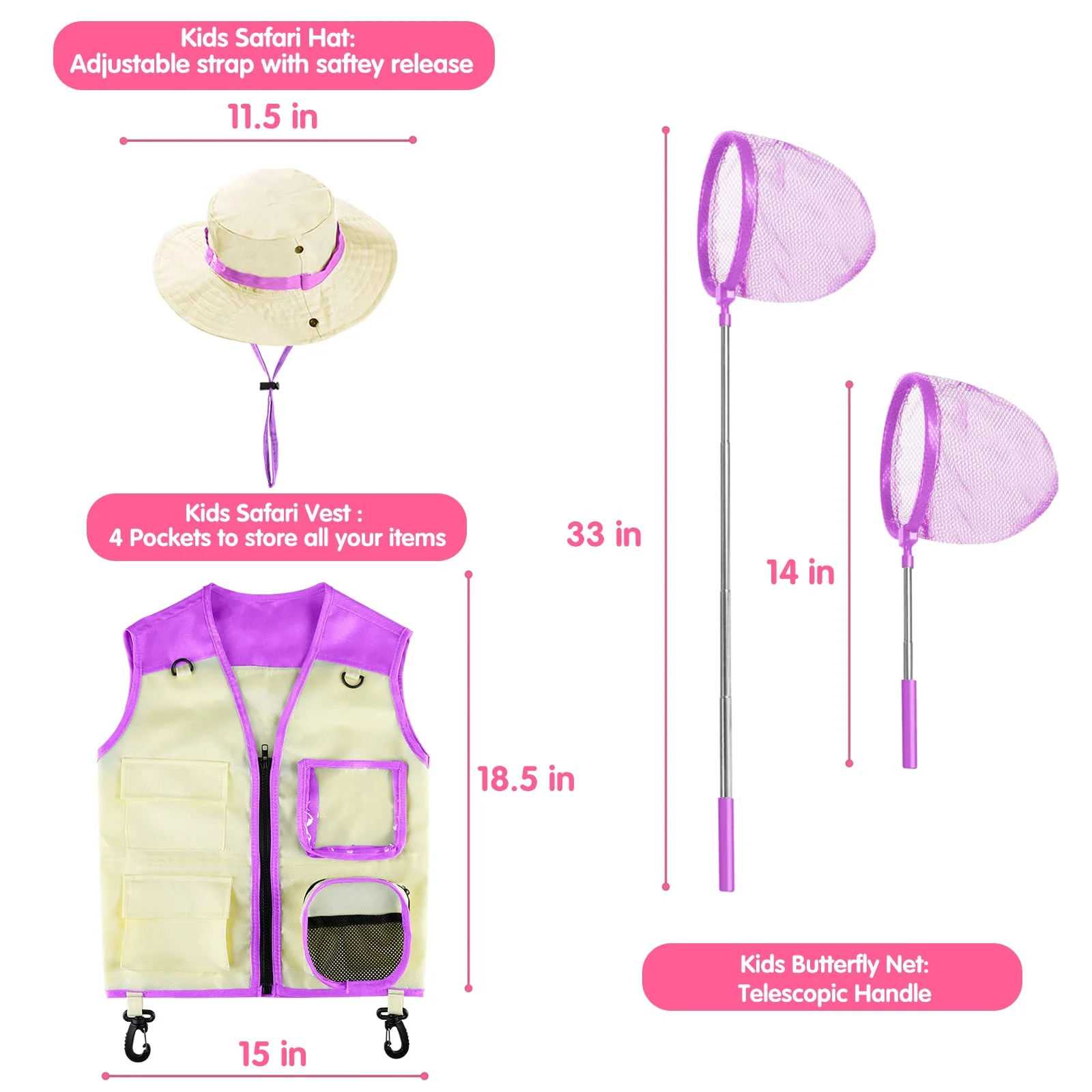 Outdoor Explorer Kit & Bug Catcher Kit for Kids with Hat Binocular Butterfly Net Whistle with Compass Magnifying Glass