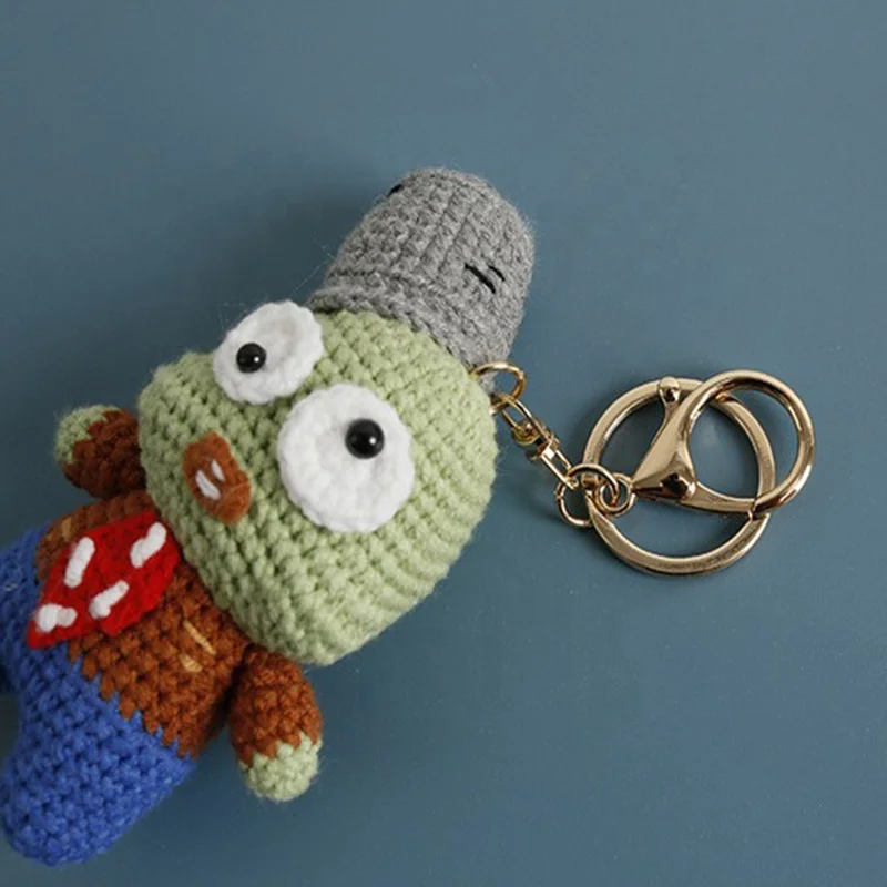 Cartoon Little Zombie Doll Handmade Woven Knitting Yarn Keychain Wool Thread Hook Weaving Crochet Doll Decoration Creative Gifts