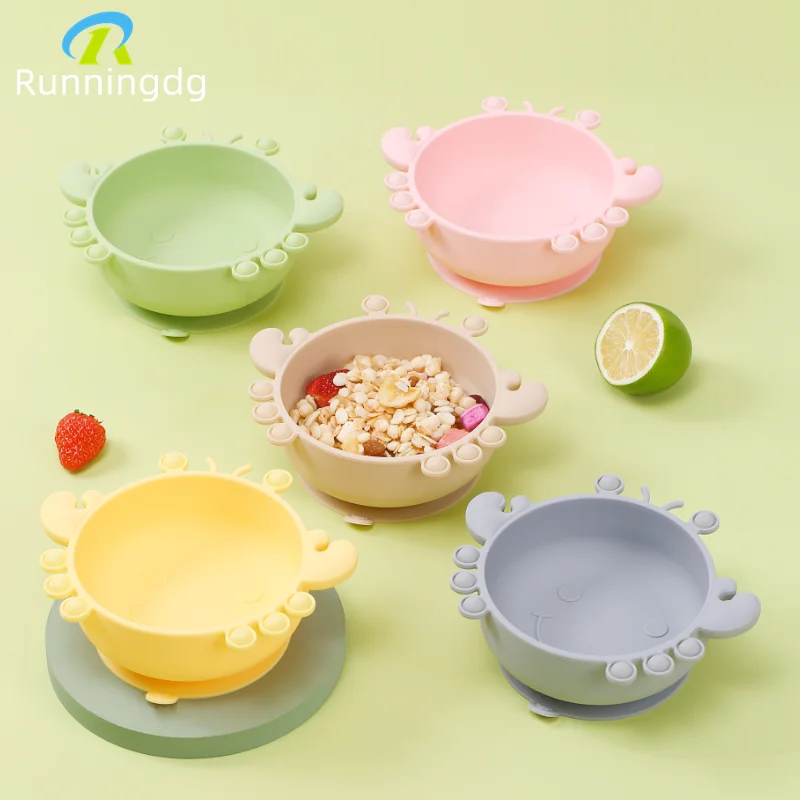Wholesale Crab Silicone Soft Kids Baby Feeding Bowl Food Container With Suction Cup