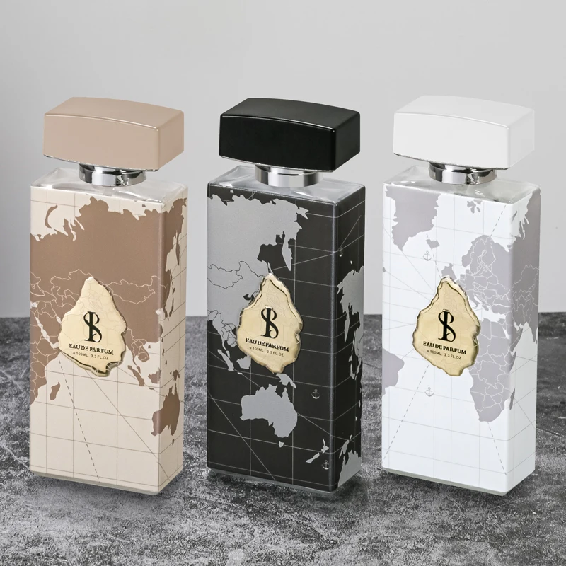 UV Printing World Map Aluminum Nameplate LOGO Luxury Empty Perfume Glass Bottles 100ml