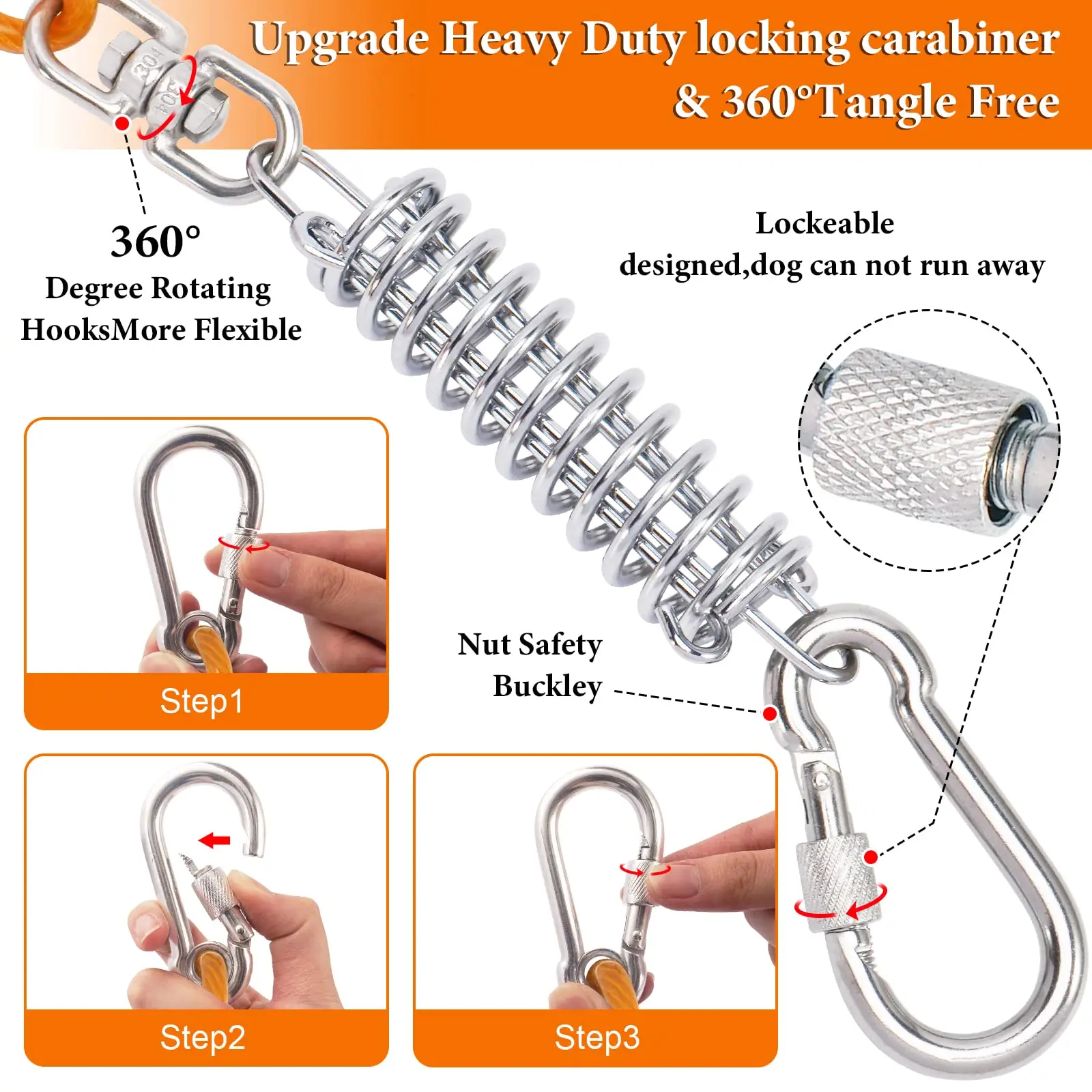 Steel wire dog leather belt, with stainless steel double fixed buckle, light and durable, outdoor, courtyard, camping