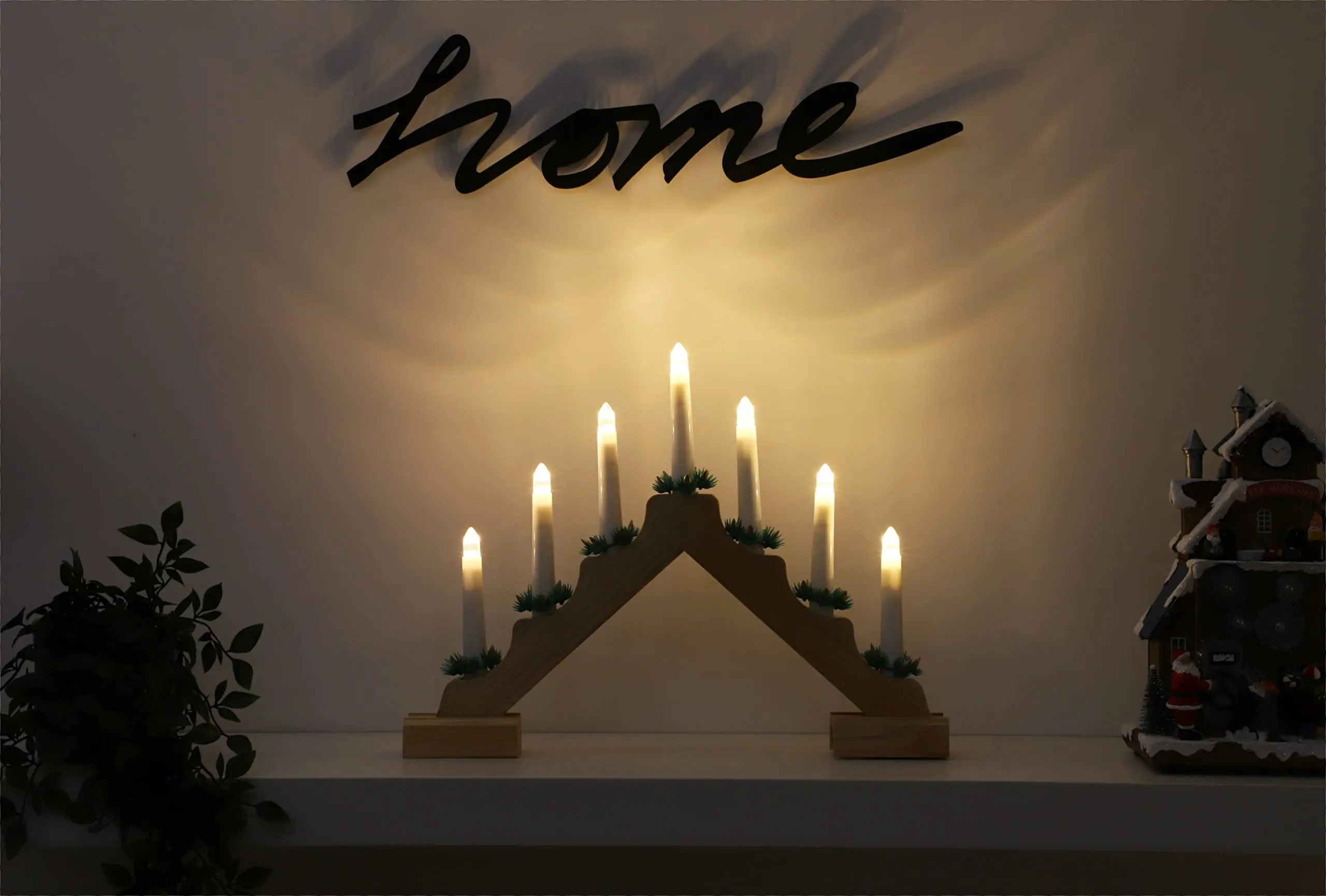 Battery Operated Low Voltage And Energy Efficient Christmas Wooden Candle Bridge with Warm White LED Lights