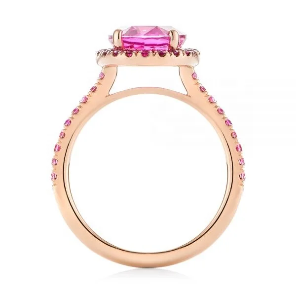 Pink Sapphire Halo Ring Oval Shape Pink Sapphire Jewelry Silver Hot Pink Sapphire Eternal Ring