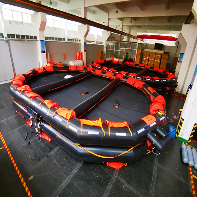 Open reversible inflatable life raft for 100 people with HSC pack