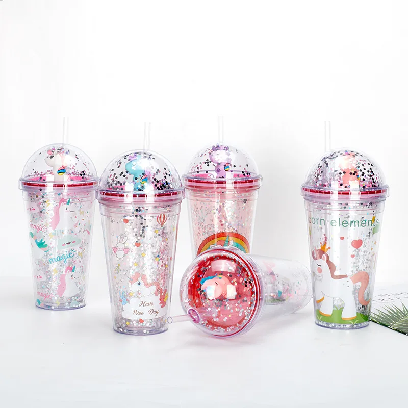 Hot Sale Plastic Straw Water Bottles Cute Drinking Cup Portable Large Capacity For Student Kids Mixing Cups