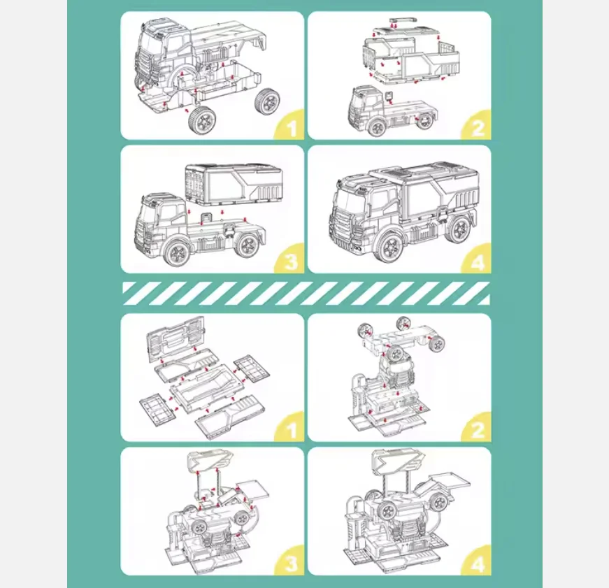 QW 46PCS DIY Kids Children Role Play Game Assembly Track Speed Heavy Truck Alloy Car Plastic Portable Parking Lot Storage Toy