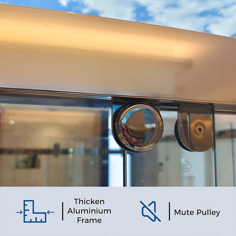 Modern Rectangle Shape Antirust Metal Framed Bathroom Bypass Tempered Glass Sliding Shower Door With Aluminum Handle