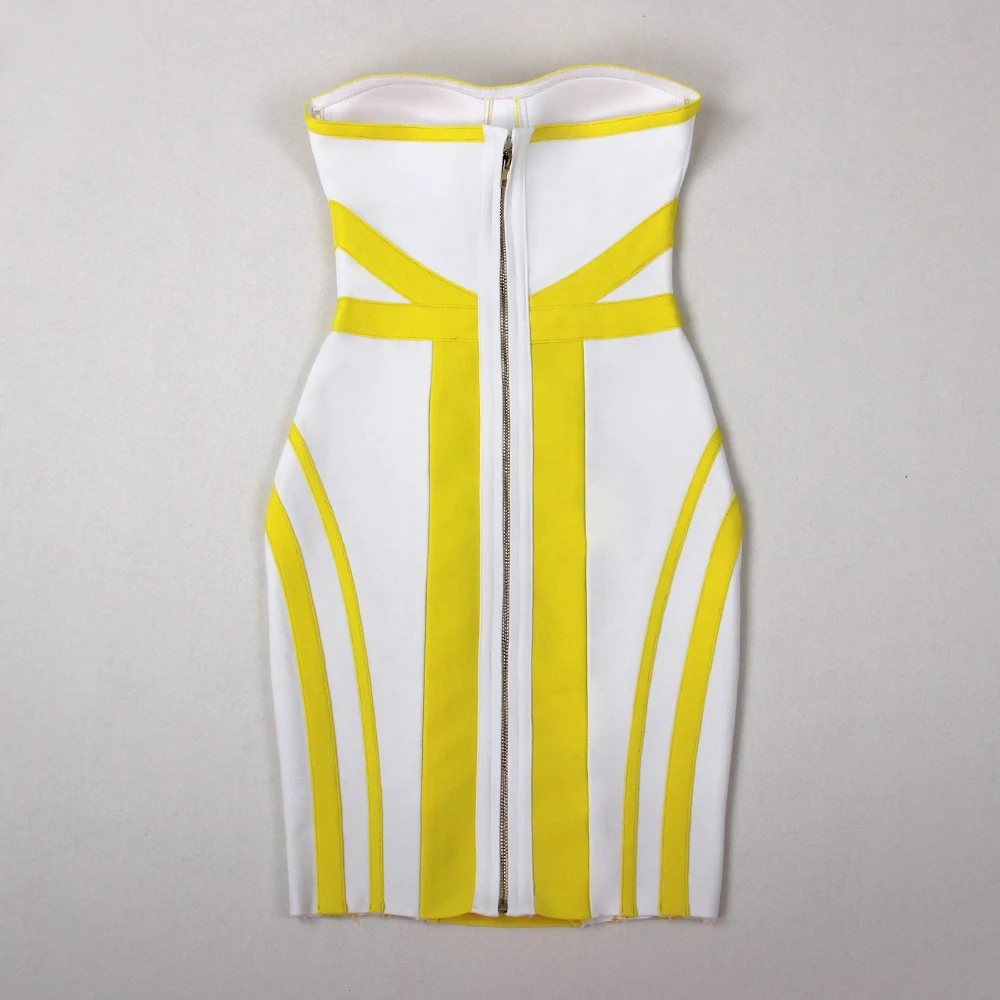 Fashion  Off  Shoulder Patchwork Bandage Club Dress Sexy Zipper Strapless Bodycon Dress