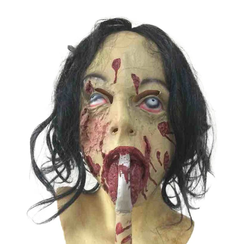 Лидер продаж, латексная ужасная маска на заказ, сделанная из латекса, маска для Хэллоуина на Пасху, омертвевшие рыбьи глаза, длинный язык с ножом, маска