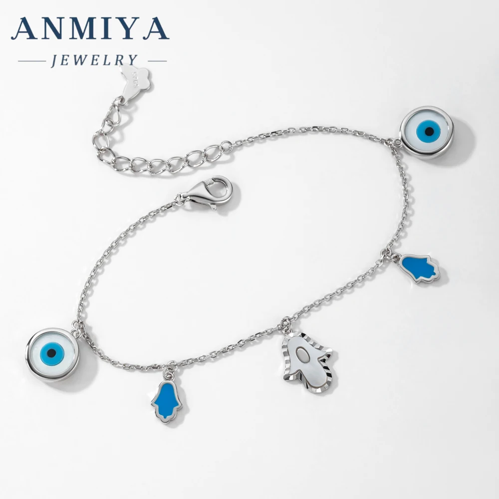 925 Sterling Silver Birthday Day Jewelry Gift Fine Jewelry Adjustable Link Chain Sparkling Blue Evil Eyes Bracelet For Women