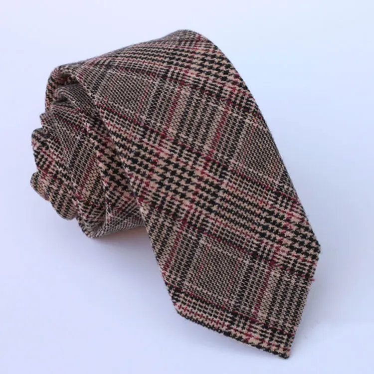 Изготовленным на заказ логосом высокой моды из смеси хлопка и льна из жаккардовой ткани в полоску Клетчатый плед галстуки для мужчин