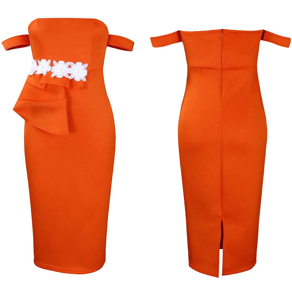 Newest solid color Strapless Large size African Irregular slit sexy slim evening dress