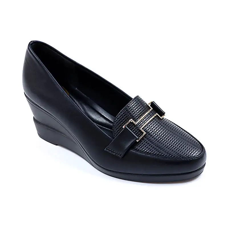 Women Block Heel Pumps Shoes Comfort Wedge Thick Platform Ladies Rhinestone Metal Buckle Round Toe Soft Sloe Office Close Shoes