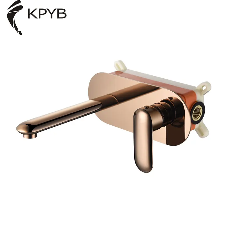 Rose Gold Bathroom Brass Water Tap Wall Mounted Basin Faucet With Mixer