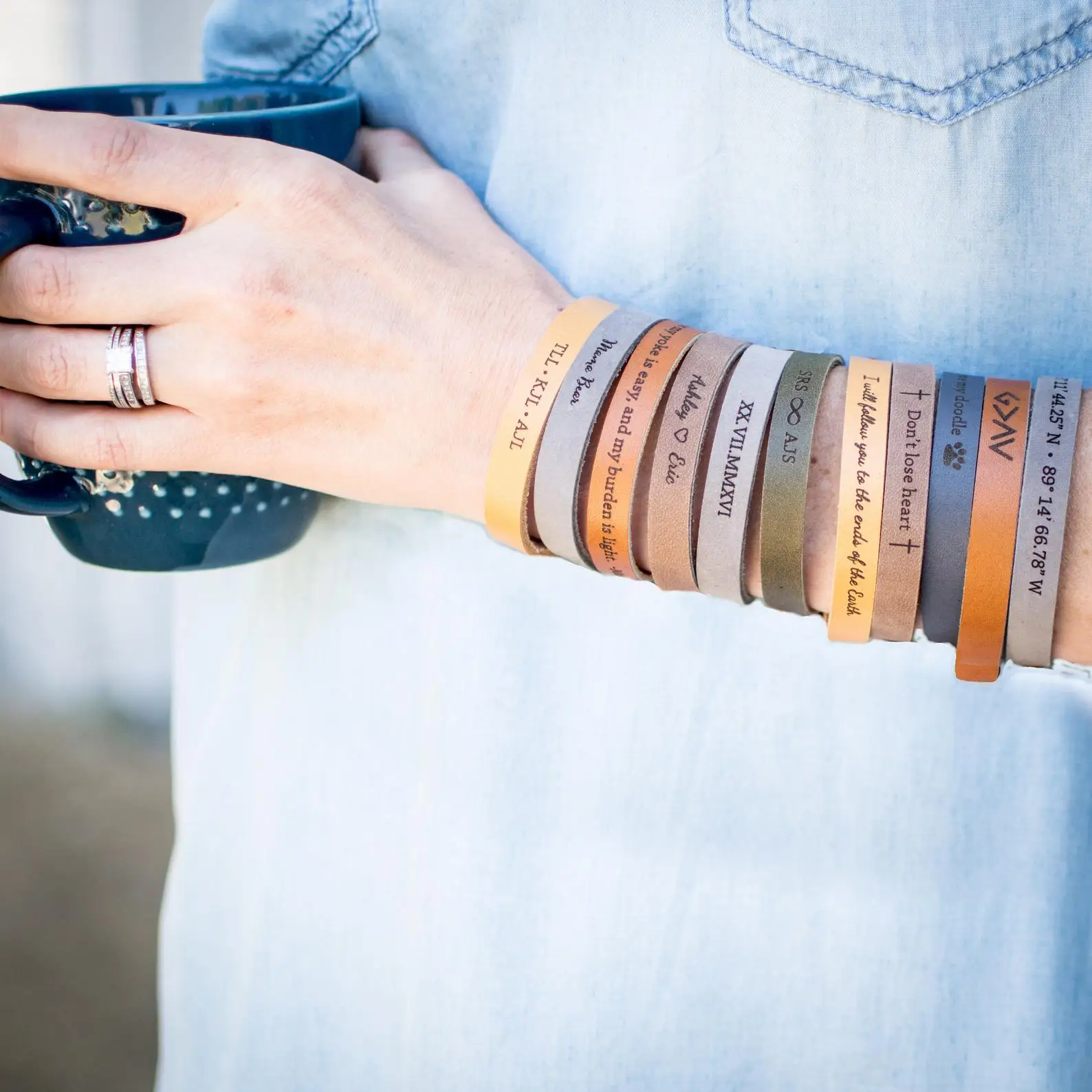 Custom Genuine Leather Bracelets Personalized Engrave Loved Name Meaningful Quote Charm Bracelet Christmas Gift Anniversary