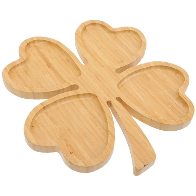 Multi Use Flower Shape Bamboo Plate, Wooden Snack Tray With Dividers parts bread tray kid school lunch tray