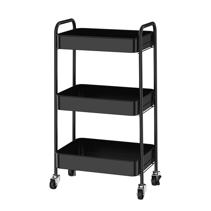 Tool-Free Multi-scene Use 3 Tier Rolling Utility Storage Cart 3 Layer Storage Holder Rack With 4 Wheels For Household