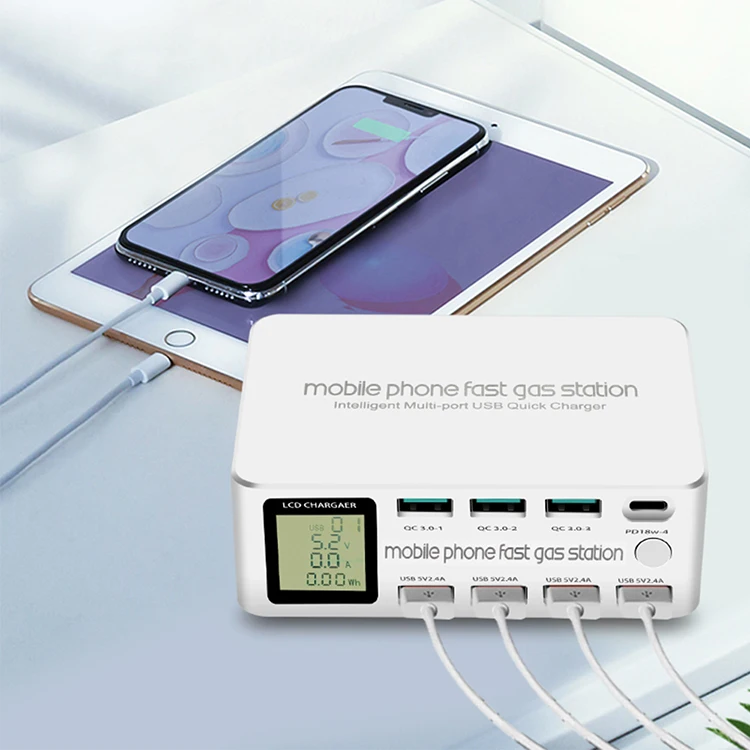 
8 Ports 100W USB-C PD QC3.0 Smart Charger Multi Ports Mobile Phone Charger Laptop Desktop Fast Charger 
