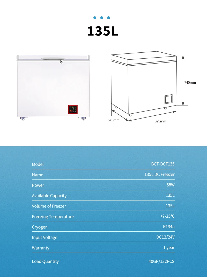 Solar DC Freezer 60L 99L 135L DC 12V 24V Input Factory Wholesale