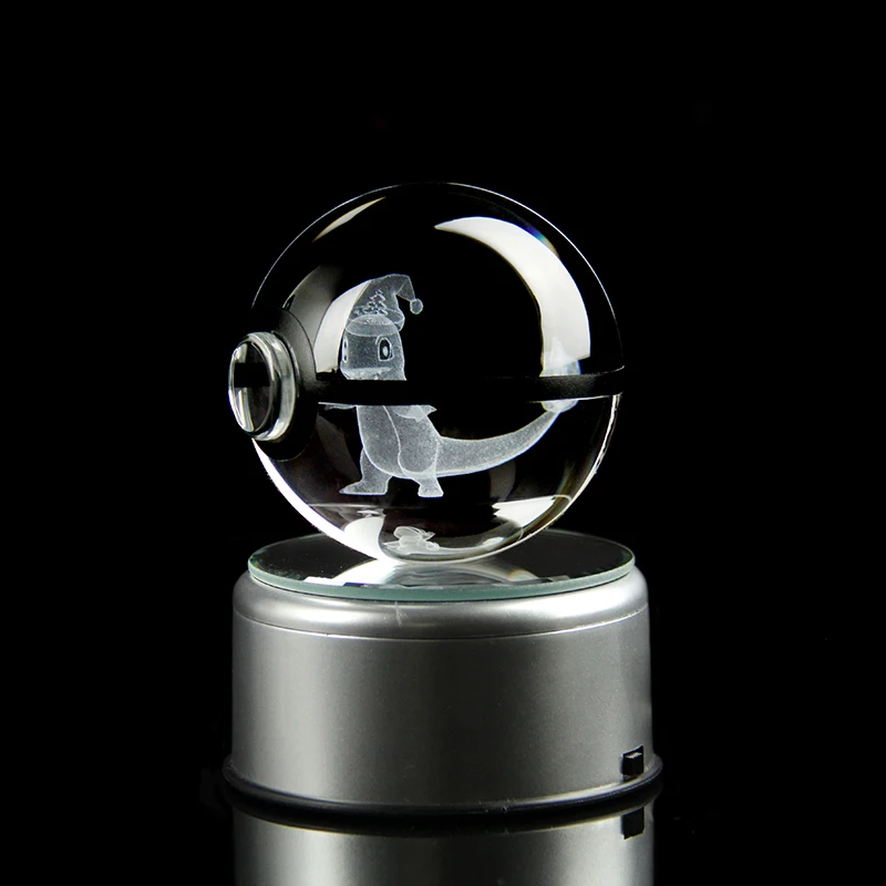 New Arrival 5CM Pokemon 3D Action Figures Charmander Christmas Hat Crystal Pokeball Led Night Lights for Children Toys Ball