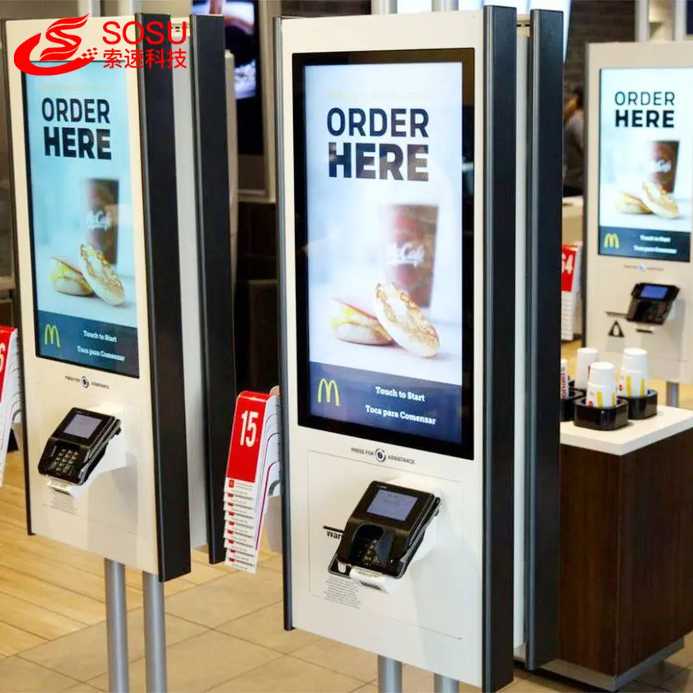  32inch touch screen self ordering kiosk in restaurant with payment