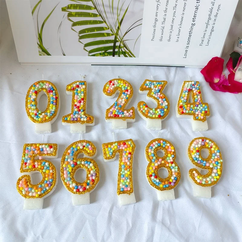 KLS Novelty Birthday Number Artificial Cute Pearl Candle Cupcake Colorful Acrylic Beads Luxury Flameless Birthday Number Candles