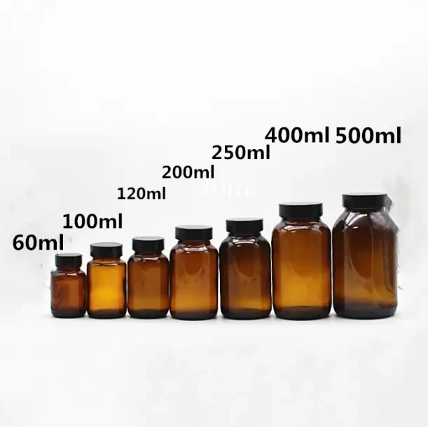 Factory Wholesale 60 80 100 120 150 200 250ml Tablets Pill Bottle With Gold Cap Amber Capsule Supplement Bottle