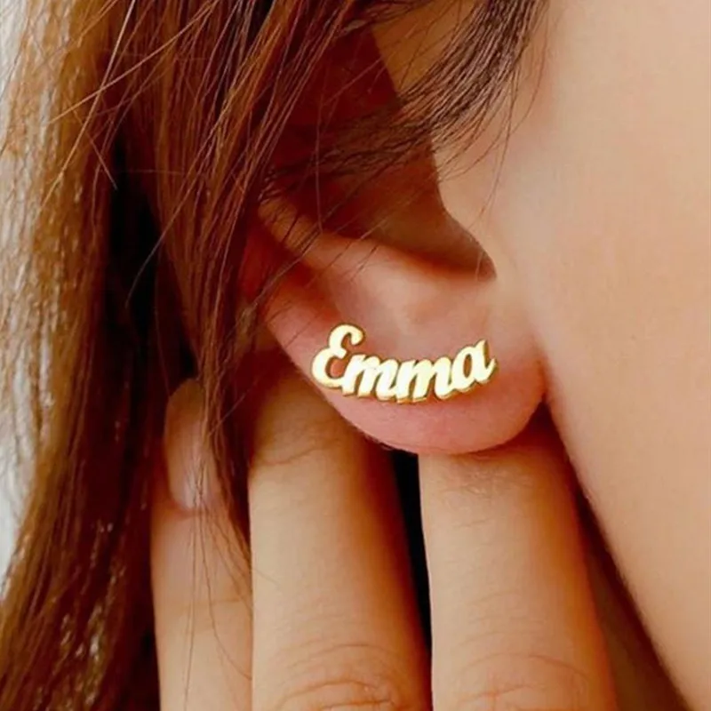 personalized custom gold plated 925 sterling silver name plate earrings for women