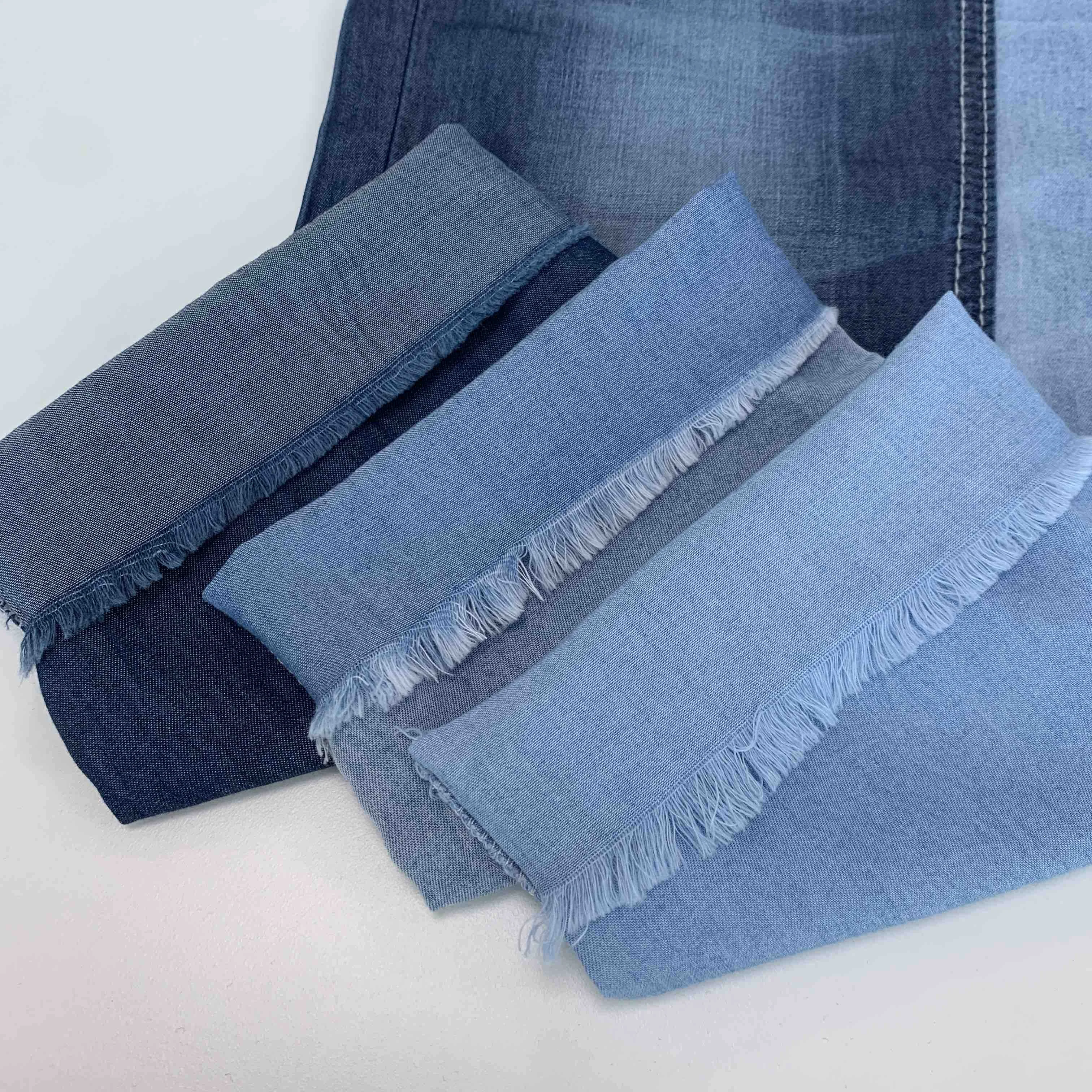4.5oz Very Lightweight Woven Blue Non-stretch Cotton Tencel Thin Denim Cloths Fabric