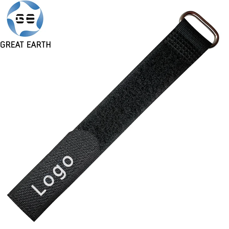 Reusable Hook and Loop Custom logo Flat Buckle Strap Cargo Nylon Self Locking Cable Tie with Metal Oval Buckle
