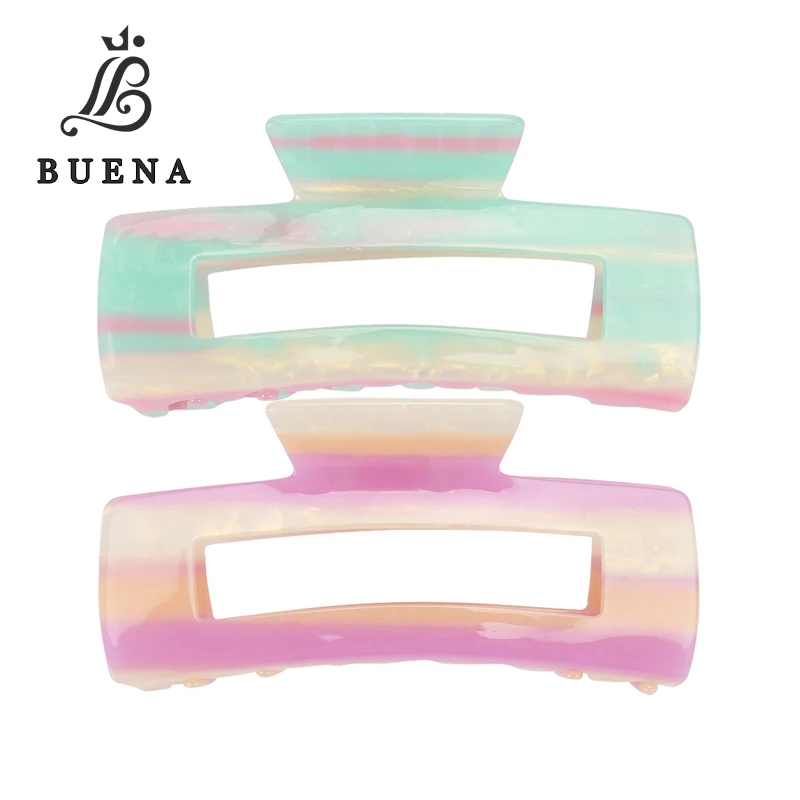 Buena 5.5in 14CM Large Claw Clips Cute Pink Contrast Color Korean Style Rectangle Acetate Hair Claw for Girls Women