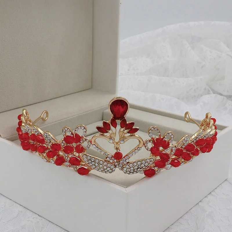 
American red handmade bride crown heart-shaped crystal princess crown hair band wedding accessories bridal 