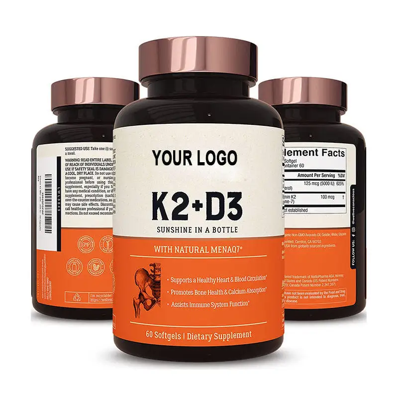 OEM Private Label Healthcare Calcium Vitamin D VitaminD2+K3 Supplement for Bone &Heart Health Rich Vitamin Softgels
