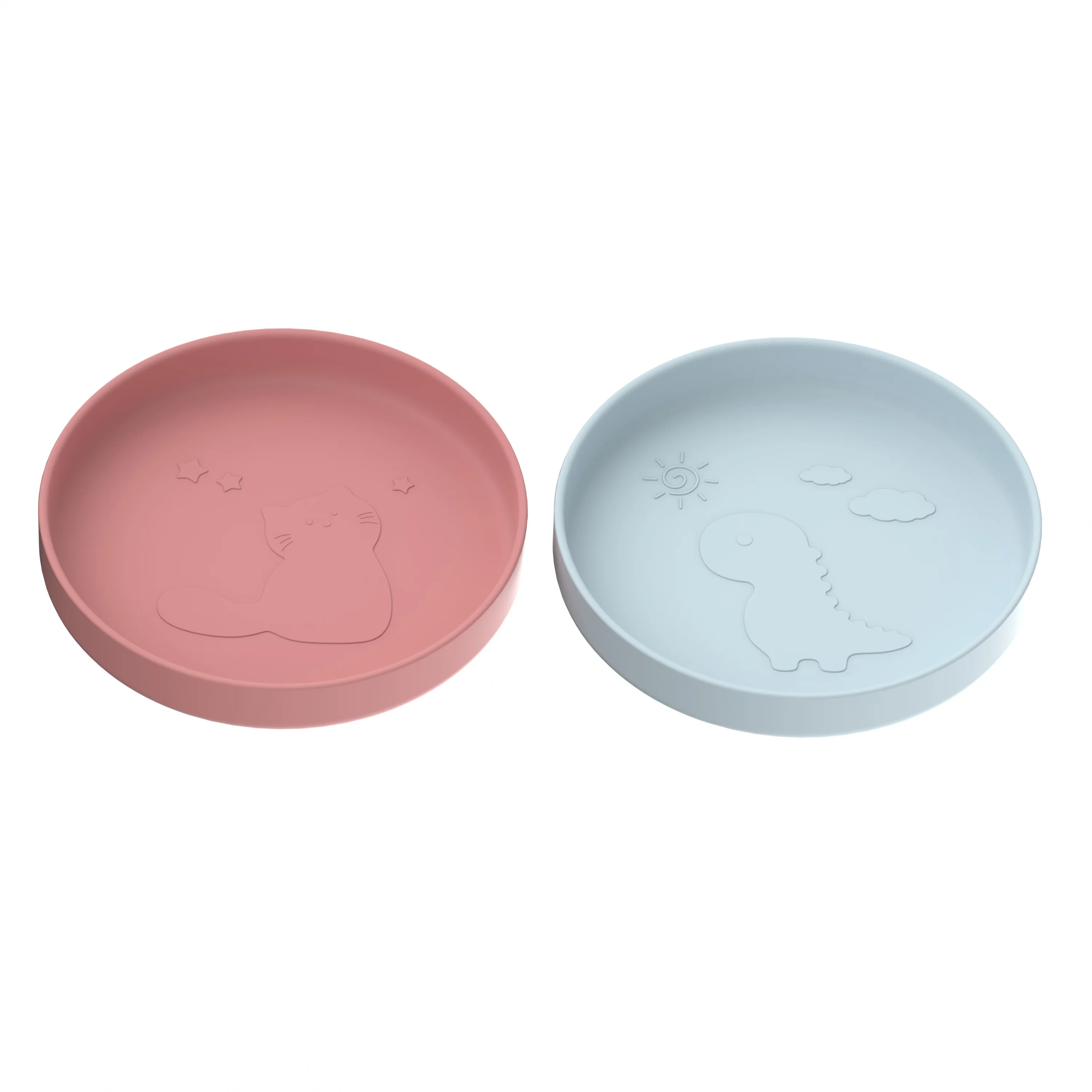 2024 baby products ideas beige aquamarine green colored lovely cartoon silicone silicon baby cat dinosaur plate new arrival