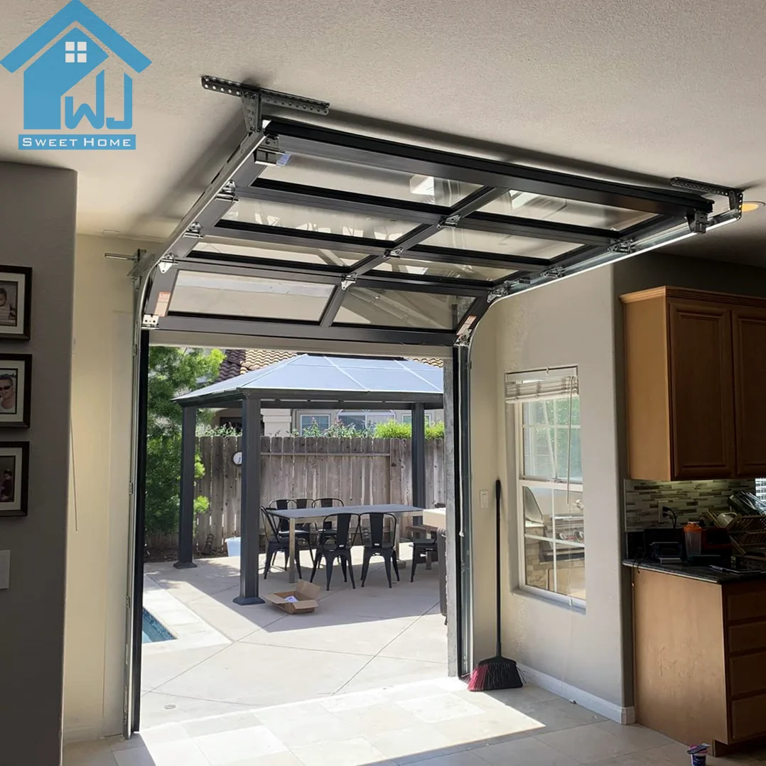 Double tempered glass black color security garage door aluminum garage door panels with German motor other doors