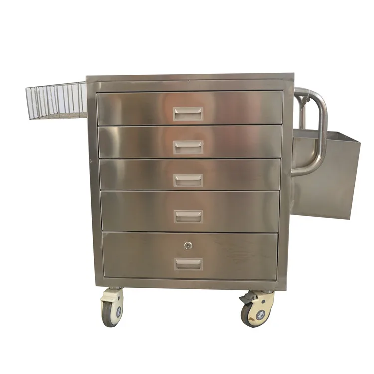 Emergency Trolley Hospital Medical Cart Hot Sale QXC-010A Stainless Steel Hospital Furniture High Quality Stainless Steel 10 Pcs
