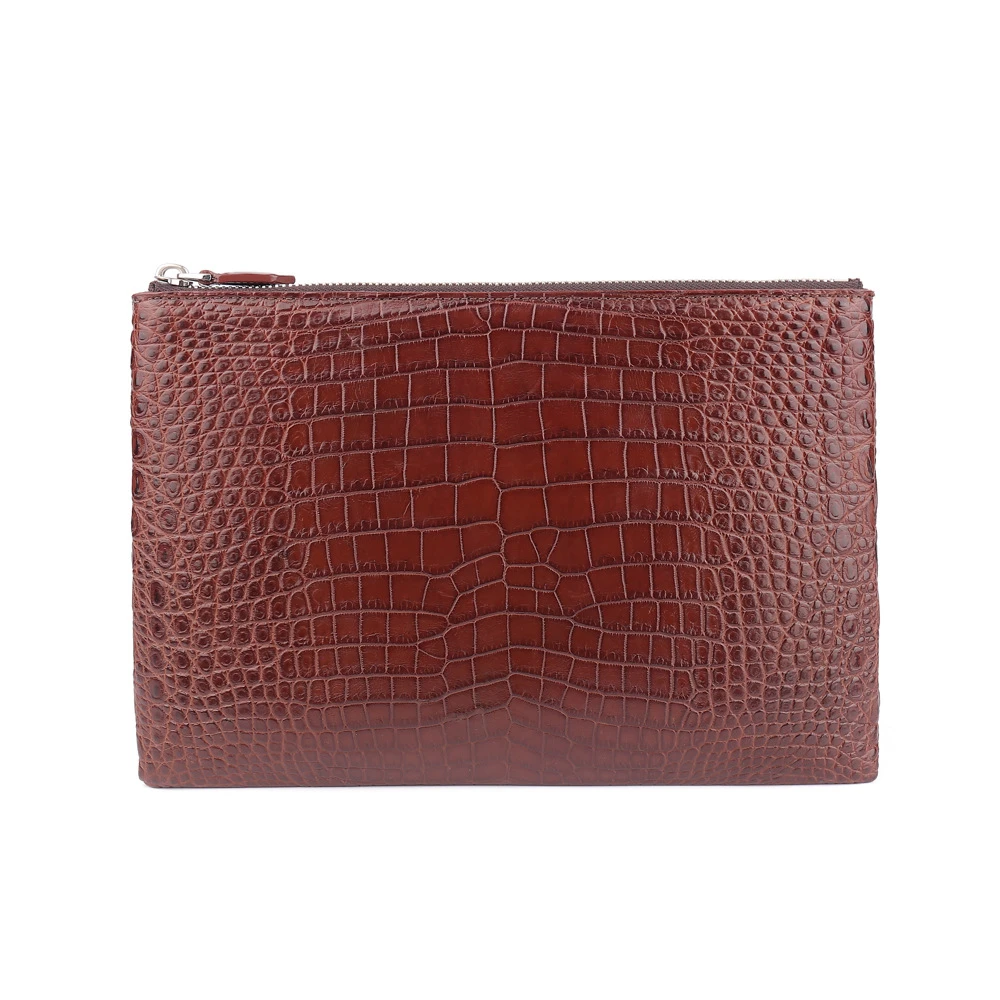 Custom Luxury Casual Unisex Designer Branded Genuine Crocodile Skin Leather Envelope Clutch Pochette Bag With Wristlet For Men