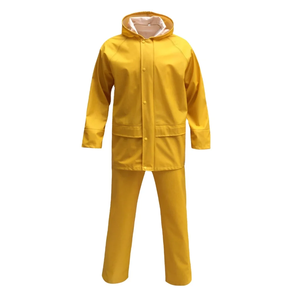 100% PU 0.45mm Waterproof Rain Jacket with Trousers Hooded Raincoat Rain Suit Wholesale for Fishing Golf Equipment