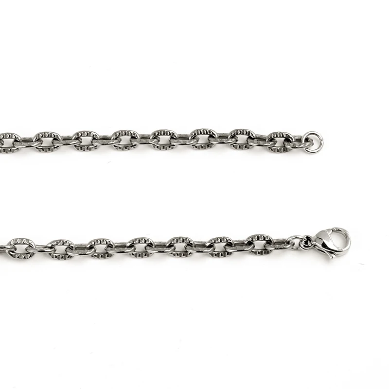 Silver Engraved Pattern Mens Pure Titanium Necklace 3.7MM Wide Link Chain