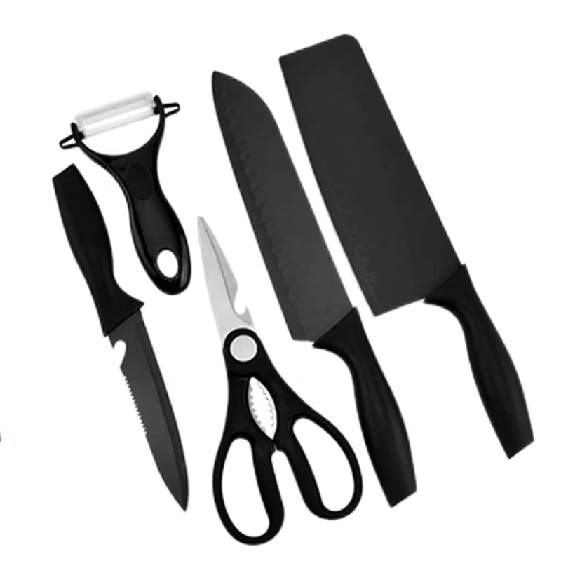 Colorful Straw Five-piece Rainbow Model Stainless Steel Spray Paint Knife Set Kitchen Box Set of Knives