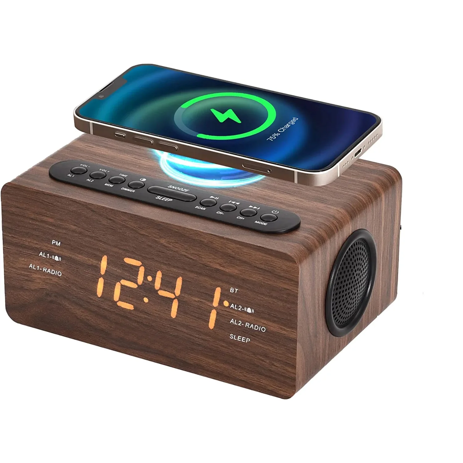 Manufacturers wholesale  LED display  wood grain Fast Wireless alarm clock Sleep Timer Digital USB port FM radio